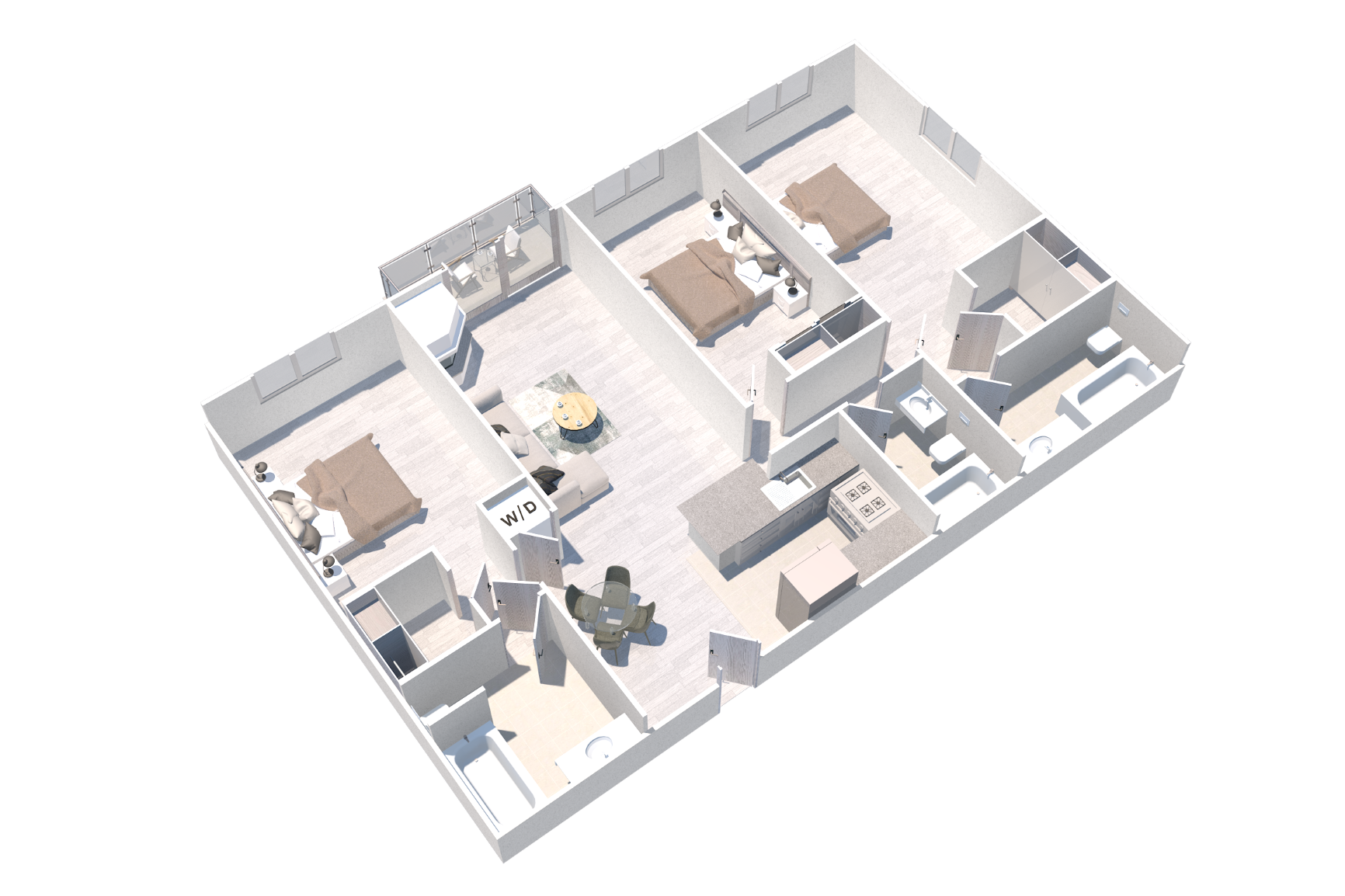 Floor plan for 3 beds, 3 baths, 1452 sqft